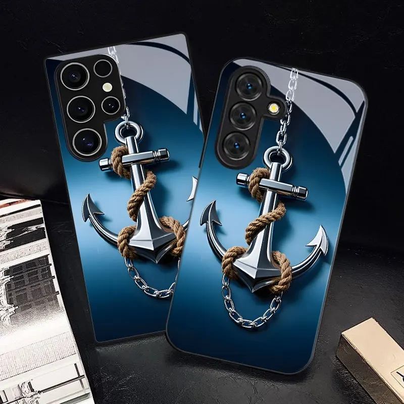 

Silvery Rope Anchor Nautical Pattern Phone Case Suitable for Galaxy S26/S25/S24/S23 Ultra /S22 Ultra/S20 Ultra/56/A72/A73 5G
