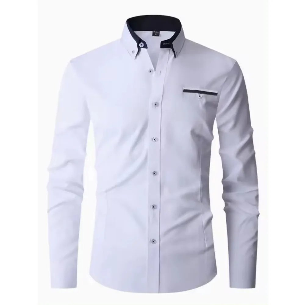 

Men's Formal Classic Design Button Up Shirt, Male Clothes For Spring And Fall Business Occasion