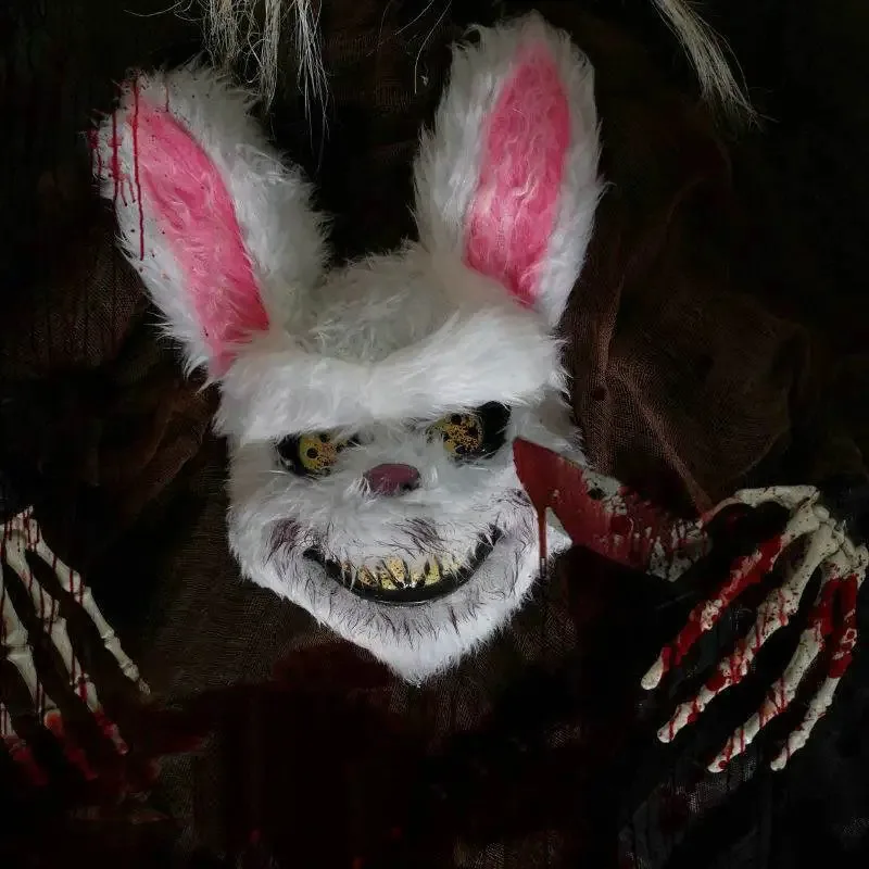 Halloween Bloody Rabbit Bear Maschera Cosplay Unisex Horror Peluche Copricapo di animale Maschera da festa spaventosa per donne Uomini Puntelli per costumi