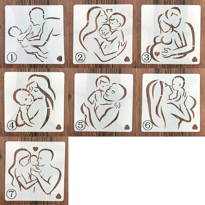 7 Pieces Mother's Day Stencil Template Painting Plastic Hollow Templates, for Cake Spraying model, Painting And Decor Plastic