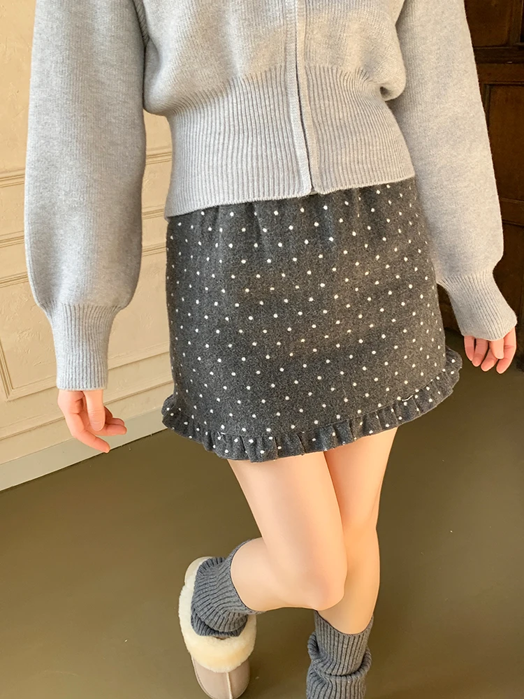 

LXLILIUM Французская праздничная юбка в горошек из дерева и полиэстера, женская зимняя короткая юбка с запахом, с завышенной талией, А-силуэт