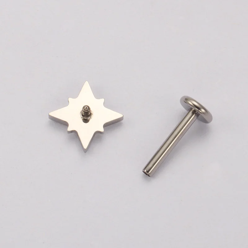 ZOOR ASTM F136 التيتانيوم تشيكوسلوفاكيا أربع نجوم مدببة شقة الظهر الغضروف قرط الاذن المرصع داخليا الخيوط مختبر اللولب الزنمة الشفاه الدائري