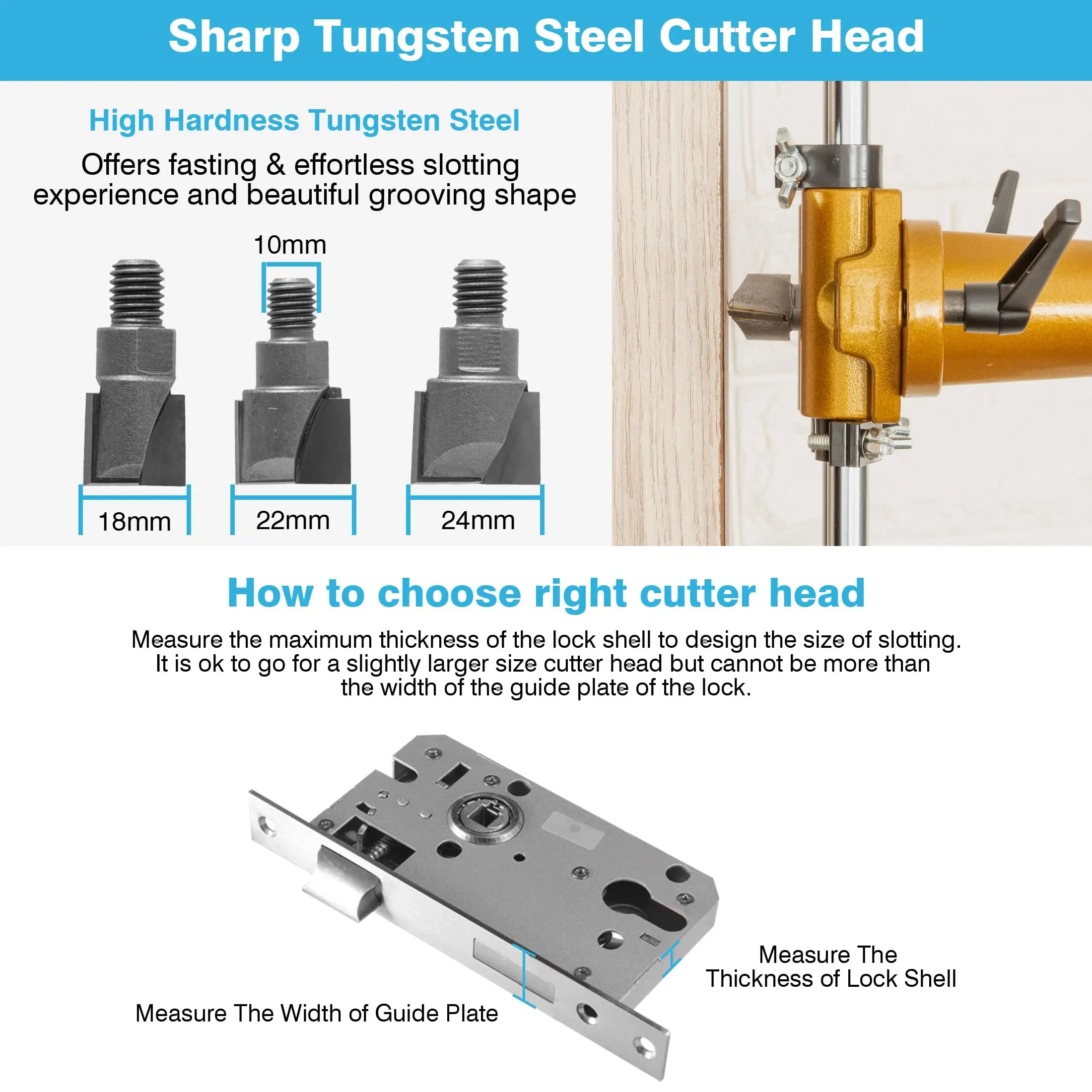 Kit apri foro serratura per porta in legno con lama da taglio in acciaio al tungsteno 3 pezzi/5 pezzi per smerigliatrice angolare e trapano a mano elettrico
