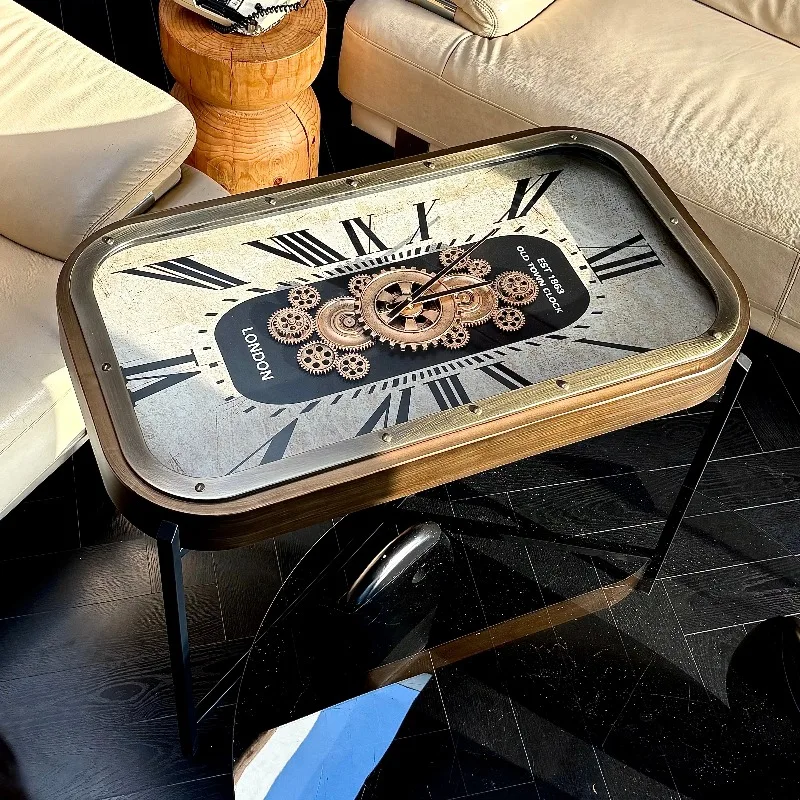 Nordic Clock Gear Coffee Table Vintage Side Tables Luxury Sofa Table Minimalist Living Room Rectangle Tea Tables Home Furniture