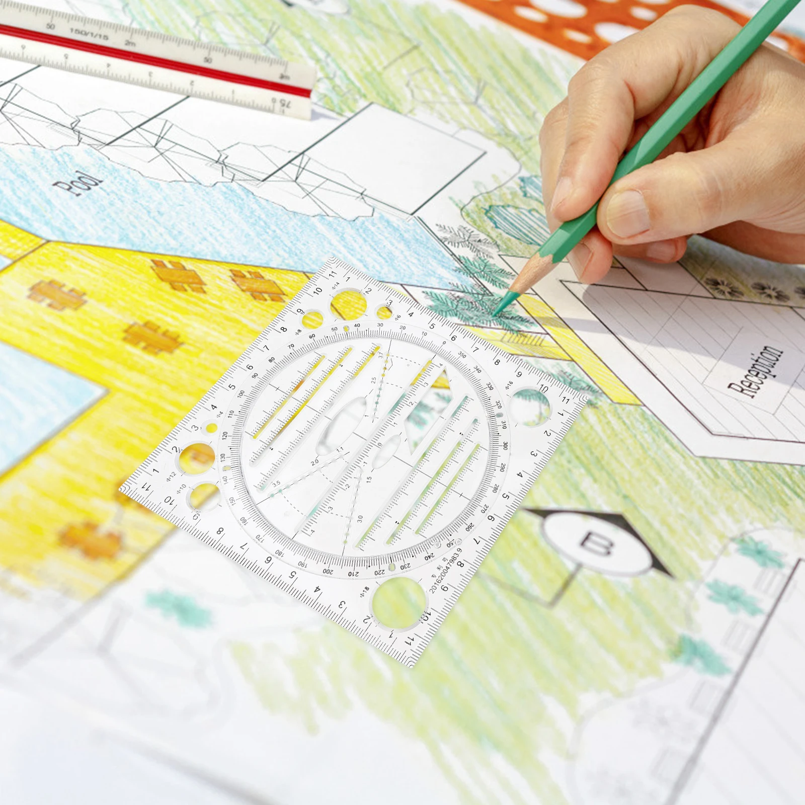 

Multifunctional Geometric Drawing Ruler Plastic Measuring for Students Artists Teachers Precision Measurement H Copy Office Tool