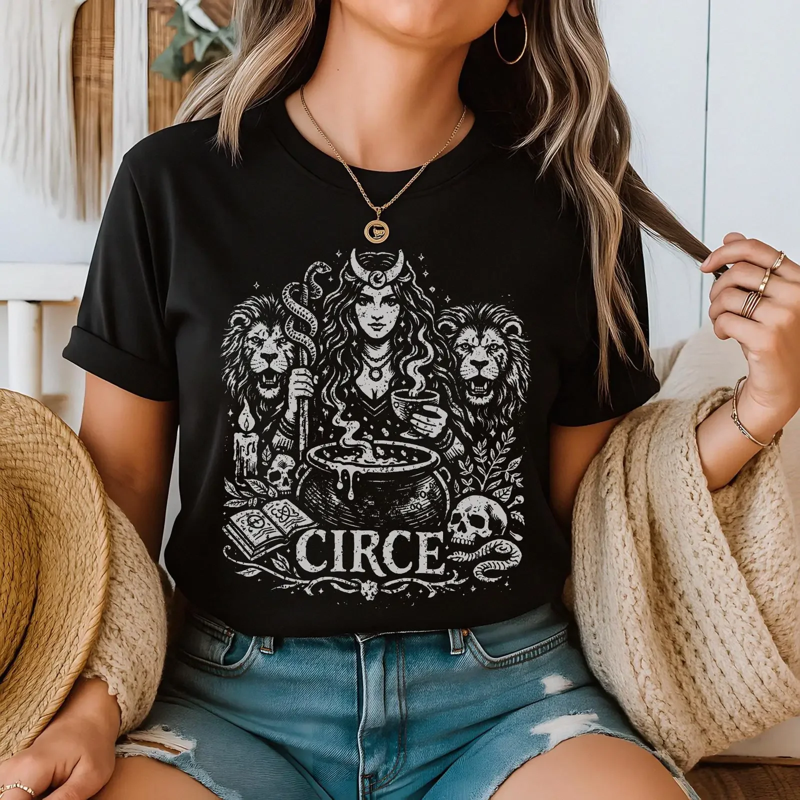 Circe Witch T Shirt Wiccan Pagan Witchcraft Goddess Occult Witchy Apparel vintage Washed Comfortable Stylish homme Unisex