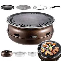 Camping Grill Stove Stainless Steel Korean Charcoal Barbecue Grill Round Charcoal Barbecue Stove Set for Outdoor Cooking