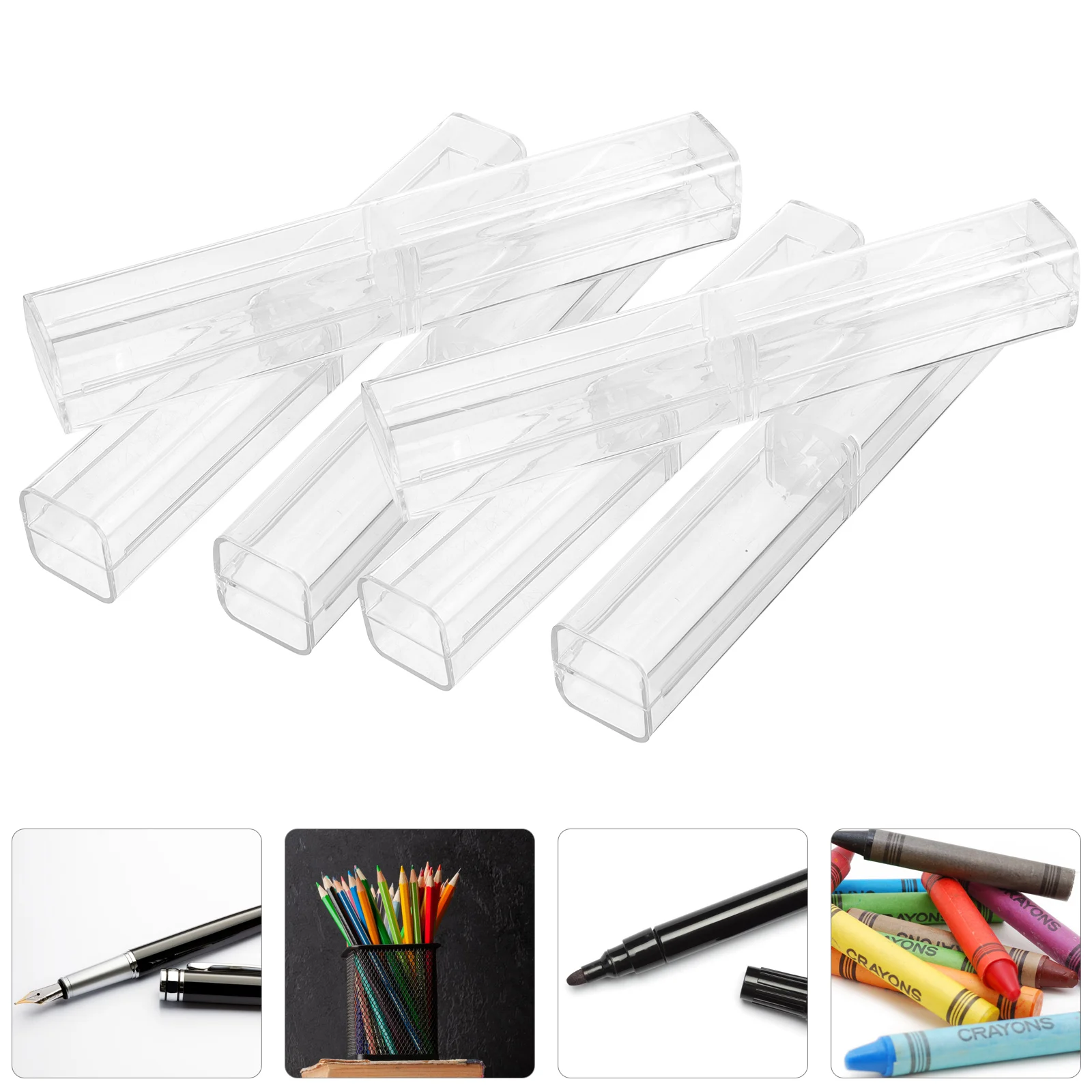 

10 Pcs Acrylic Pencil Case Transparent Boxes for Students School Office Supplies Gift Box Stationery ganizer Packaging