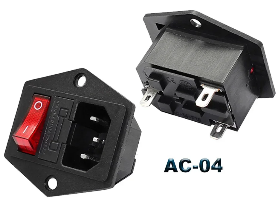 IEC320 C14 Elektrische AC-Buchse 3-polig Rot LED 250V 10A Sicherung Buchse Stecker Einlassanschluss 2-polige Buchse Montage-Wippschalter – Detail 3