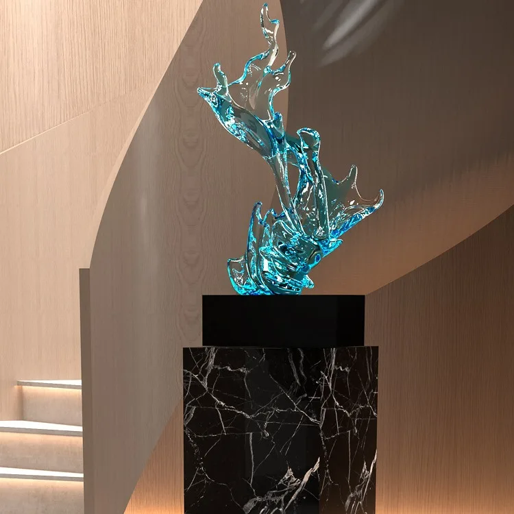 Modern Light Luxury Transparent Wave Sculpture Premium Foyer Decor Symbolizing Prosperity Wealth