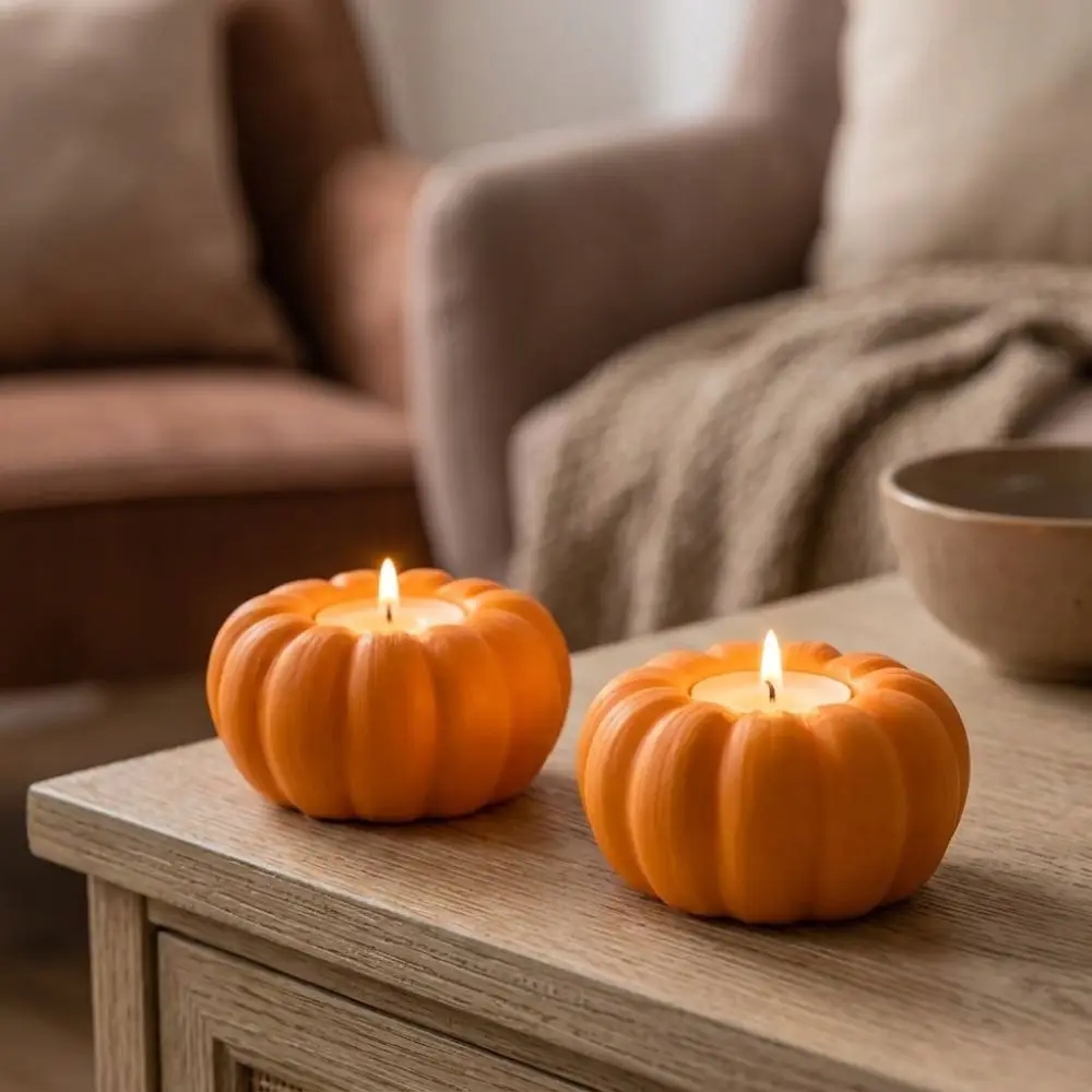 3D Printed Halloween Pumpkin Candle Holder Vintage Plastic Pumpkin Tealight Holder Fall Style Anti-Tip Ambient Candle Stand