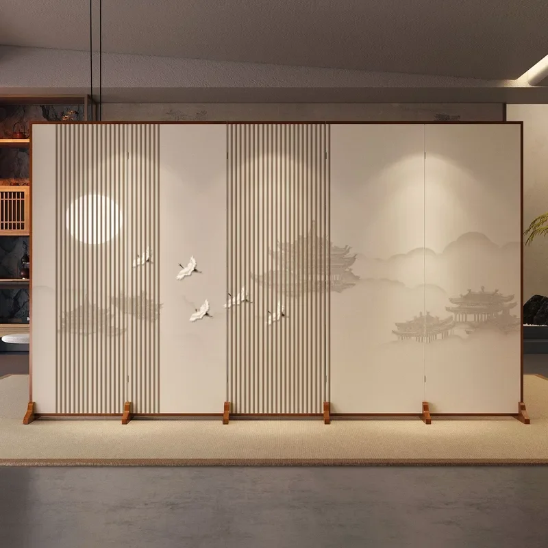 for New Chinese Style Folding Screen Partition Simple Fabric Cover Mobile Room Divider for Living Room Entrance Office Hotel