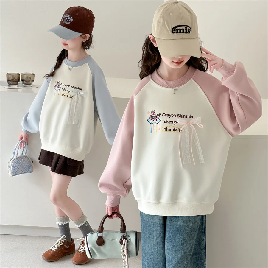 

2026 Spring New Fashion Letter Print Children Long Sleeve Casual Sweatshirt For Kids Girls Loose Pullover Kids O-neck Tops Coat