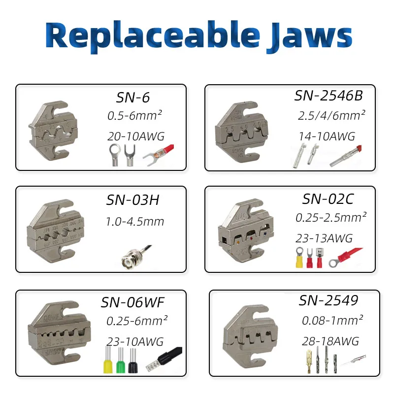 SN-58B Ratcheting Crimping Tool Set For Dupont JST MOLEX Open Barrel,Non-Insulated,Terminals Butt, Coax Connectors