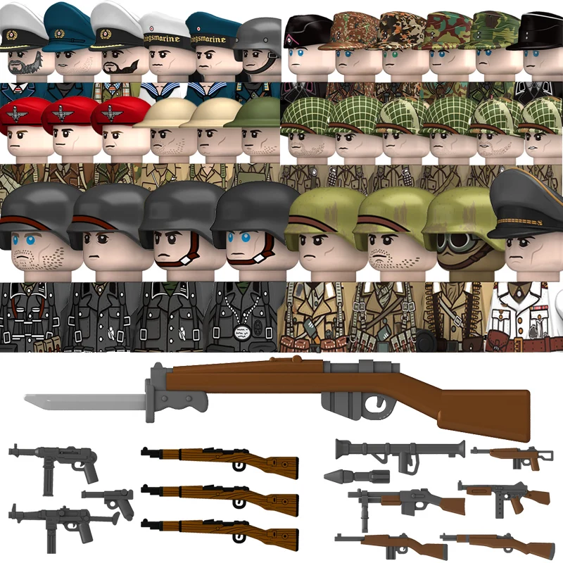 

Военные WW2 немецкие военно-морского флота, бронетехни, строительные блоки, США 101, Великобритания, Советский Союз, солдаты, пехотное оружие, кирпичи, игрушки для детей