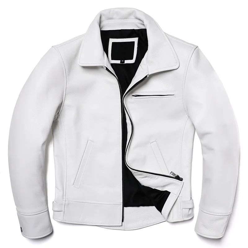 

2023 New White Natural Cowhide Jacket Men's Genuine Leather Coat Slim Fit Fashion Clothing Swallowtail Business Jackets