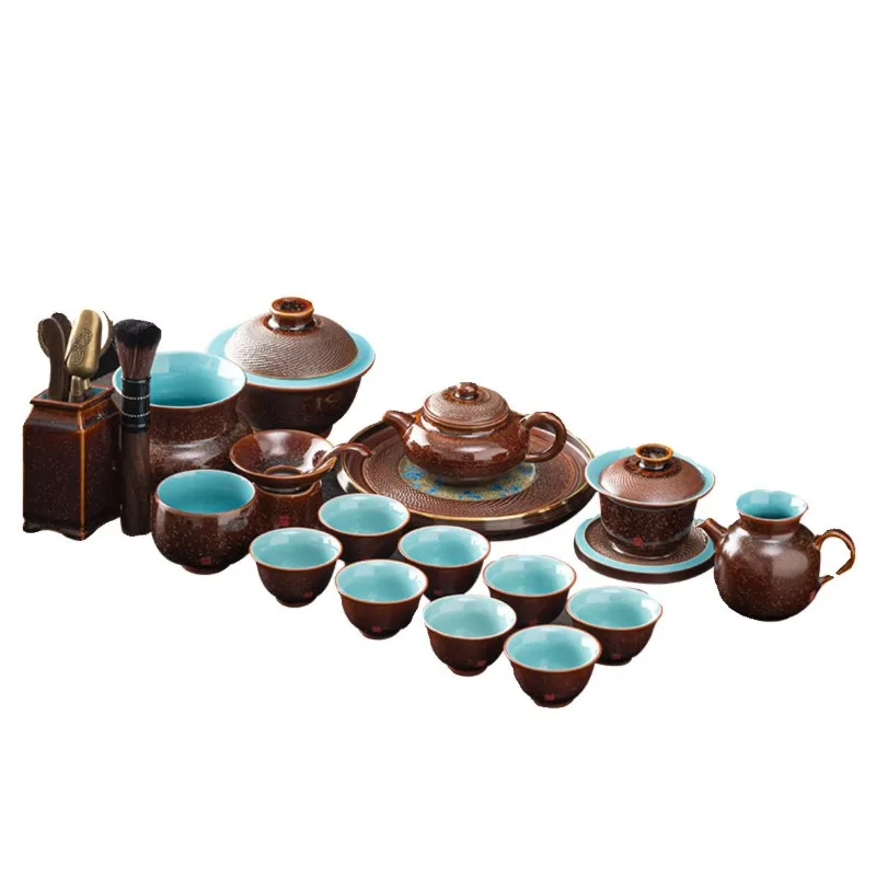 Retro ceramic Kung Fu tea set, high-end home office teapot cover bowl gift set