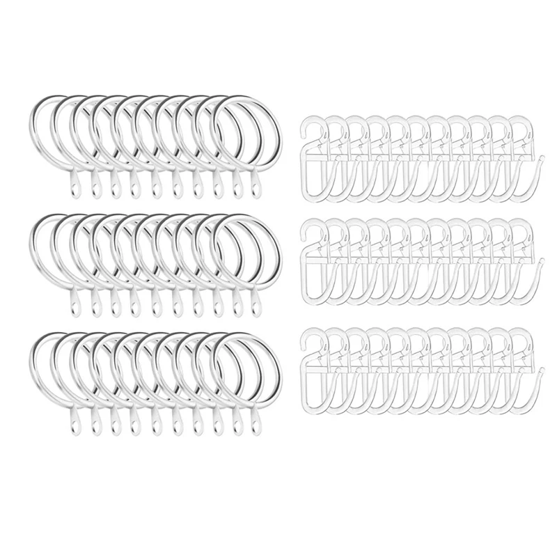 

50 Pieces Metal Curtain Rings, Curtain Hanging Rings And Plastic Curtain Hooks, Curtain Rings For Window Curtain