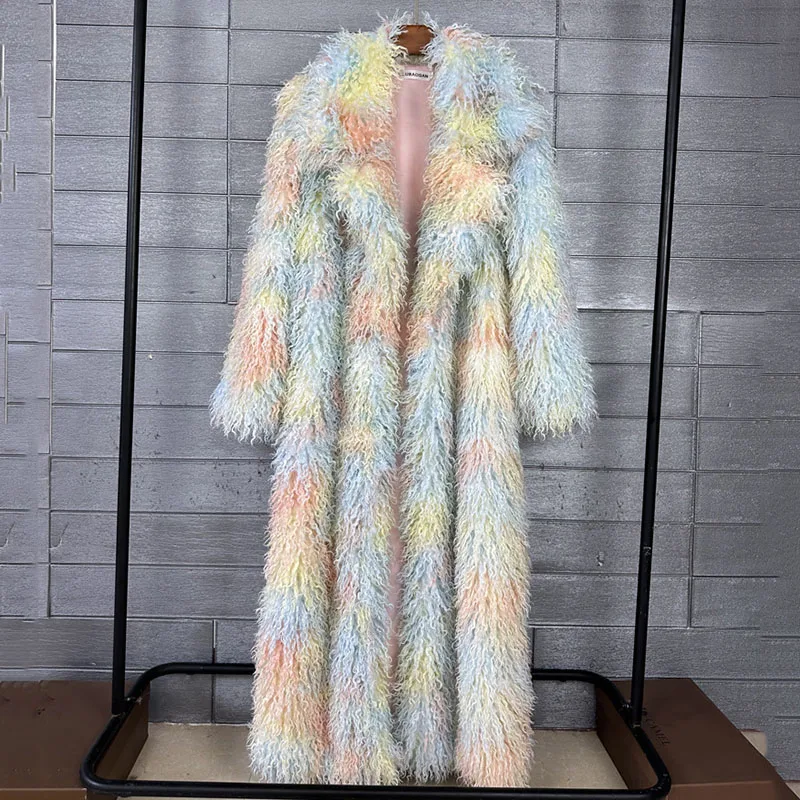 

2026 New Winter Fur Coat Faux Fox Fur Coat Imitation Beach Wool Jacquard Colorful Fur Coat Imitation Fox Fur Faux Fur Women H831
