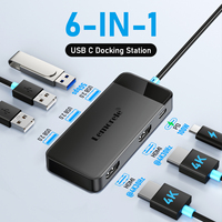 Lemorele TC122 6-in-1 USB C Hub 4K Docking Station Dual HDMI&DP 4K for MacBook Dell HP 100W PD USB 3.0 Multi Monitor Adapter