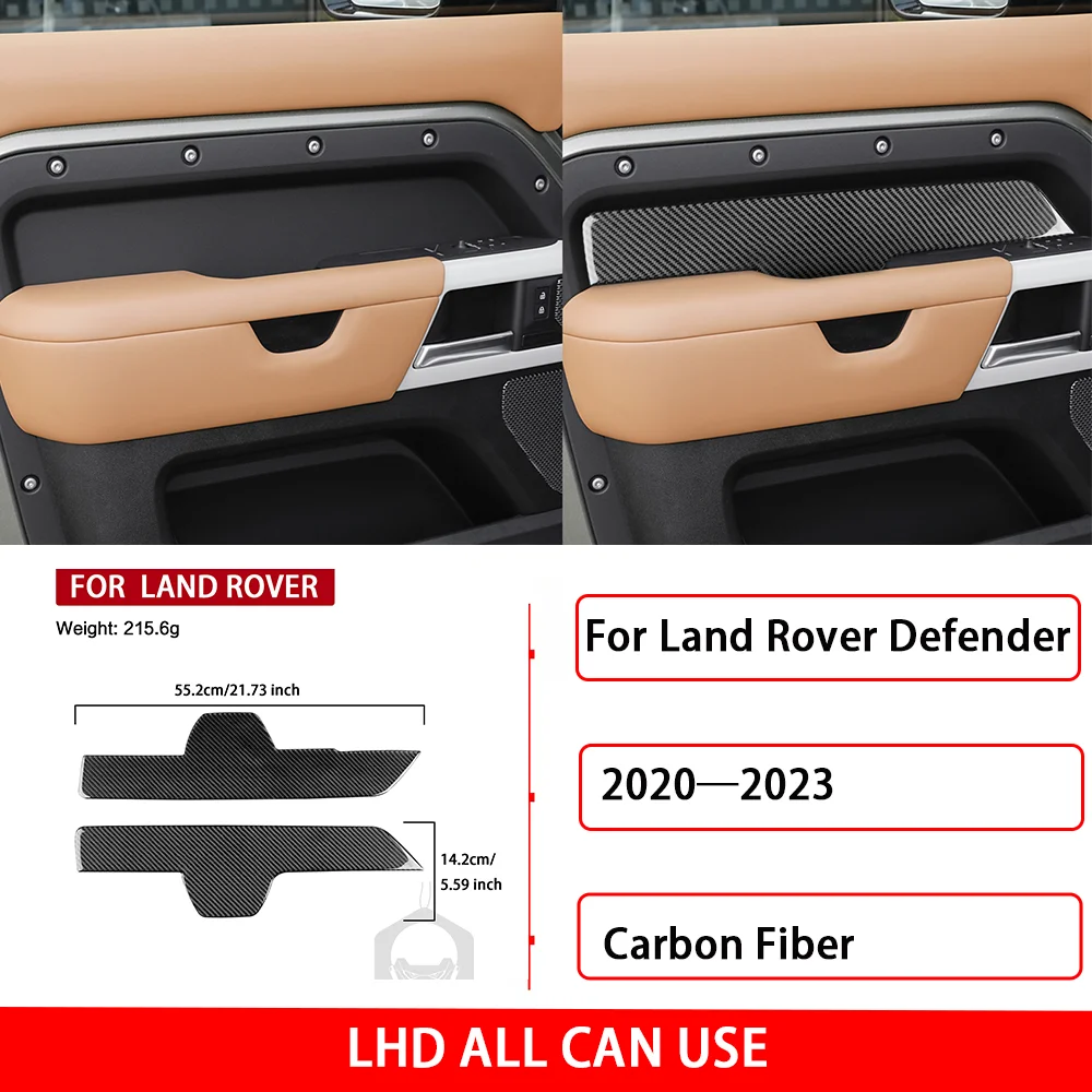 For Land Rover Defender 2020—2023 Cars Accessories Real Carbon Fiber Armrest Panel Cover Trim Sticker Decorative Modification