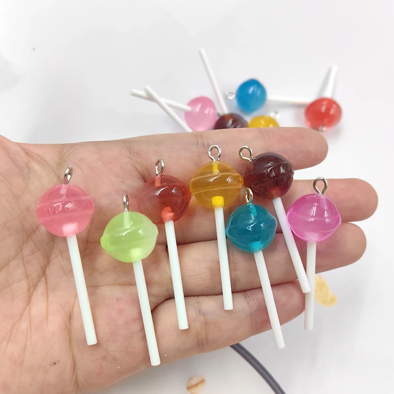 10pcs Lovely Gradient Color Lollipop Cookie Candy Charms for Jewelry Making Kawaii Resin Pendants Diy Earring Keychain Finding