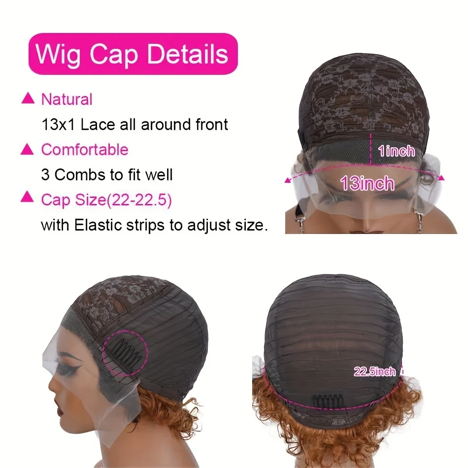 150% Density 13x1 Brazilian Lace Front Human Hair Wig Short Curly Lace Front Wigs Transparent Lace Frontal Wigs Color 1B/30