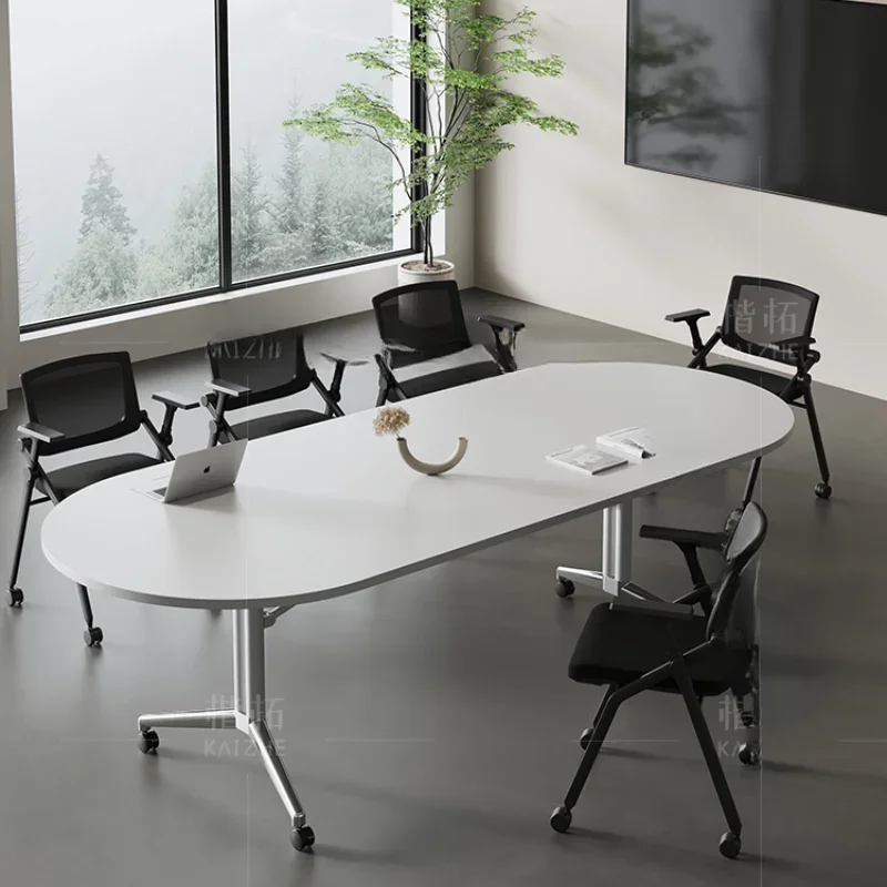 

Movable folding conference table, long retractable