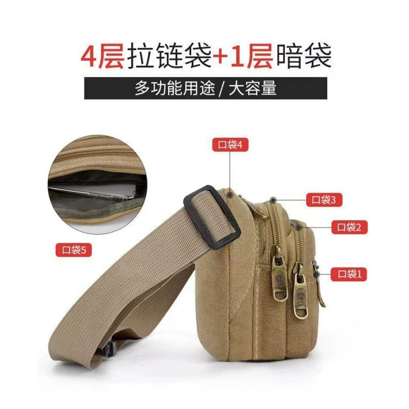 حقيبة خصر عصرية متعددة الطبقات بسحاب، حقيبة كروس من القماش الكتاني الأساسية