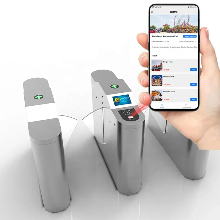 Solução de controle de admissão do sistema pos de bilhetes, verificação de bilhetes faciais, barreira de aba de código QR em parque de atração