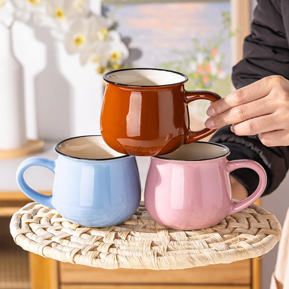 Classic Nordic Ceramic Milk Cup 300/400ml Solid Color Coffee Mug Vintage Tea Cup Valentine's Day Present