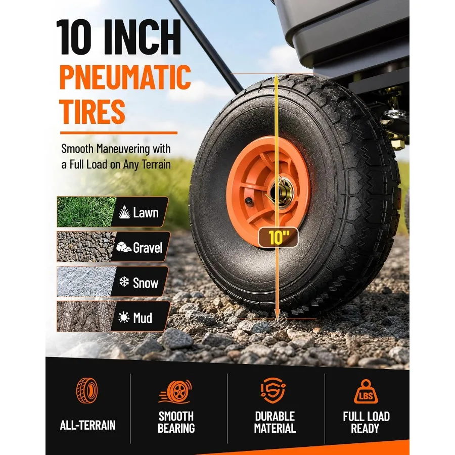 600Lbs Garden Dump Cart, 10-inch Puncture-Proof Tires, 4 Cu.Ft