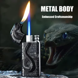 Embossed Dual Flame Inflatable Lighter Switching Flame Adjustable Flame Size Metal Body Gift Ignition Tool