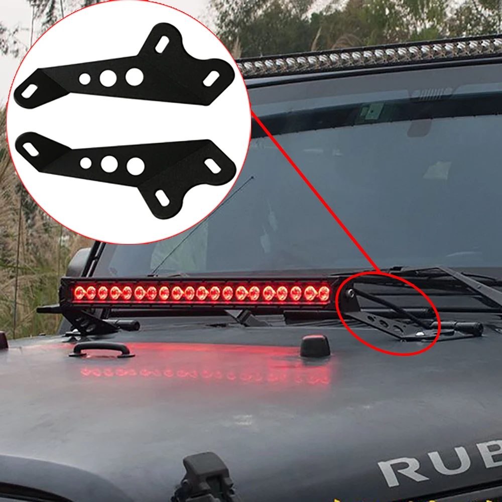 Lantsun J09 Hood Bracket 2PCS LED 20-inch Light Bar Mounting Holder Work Light Brackets for Jeep for Wrangler JK07-17