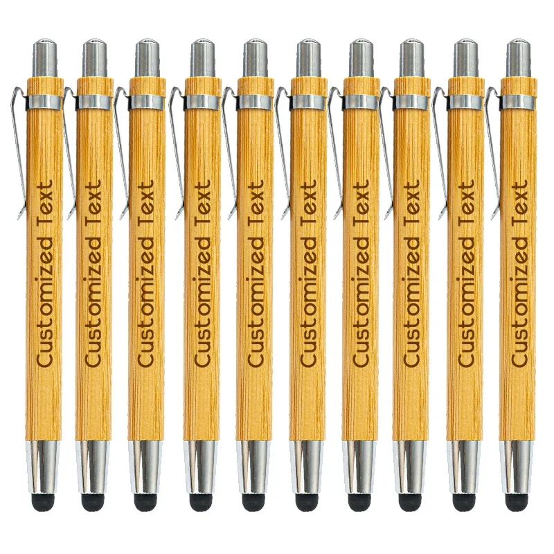 

10-100 шт. бамбуковая многофункциональная сенсорная ручка, персонализированные шариковые ручки, офисные принадлежности, индивидуальный логотип, бизнес-подарок для крещения