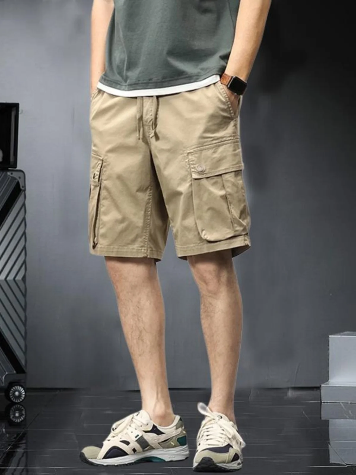 

Men's Summer Thin Casual Loose Straight Leg Workwear orts Multiple kets Boy Sport Five-Quarter Pants Faion Urban Sle