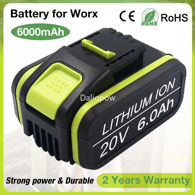 Replacement Battery 6.0Ah 20V Lithium Ion for Worx WA3553 WA3551 WA3556 WA3572 WA3641 WA3880 WA3881 Cordless Power Tools