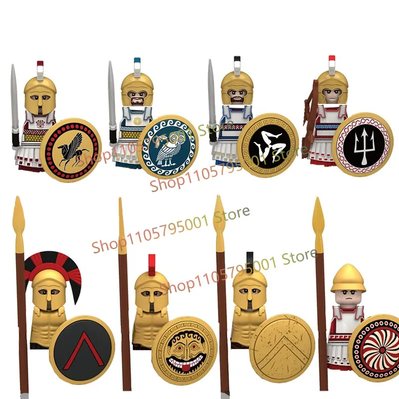 MOC Medieval Figure Building Blocks Castle Templar Knight Roman Centurion Spartan Hoplite Soldier Shield Spear Cape Brick Toy F4