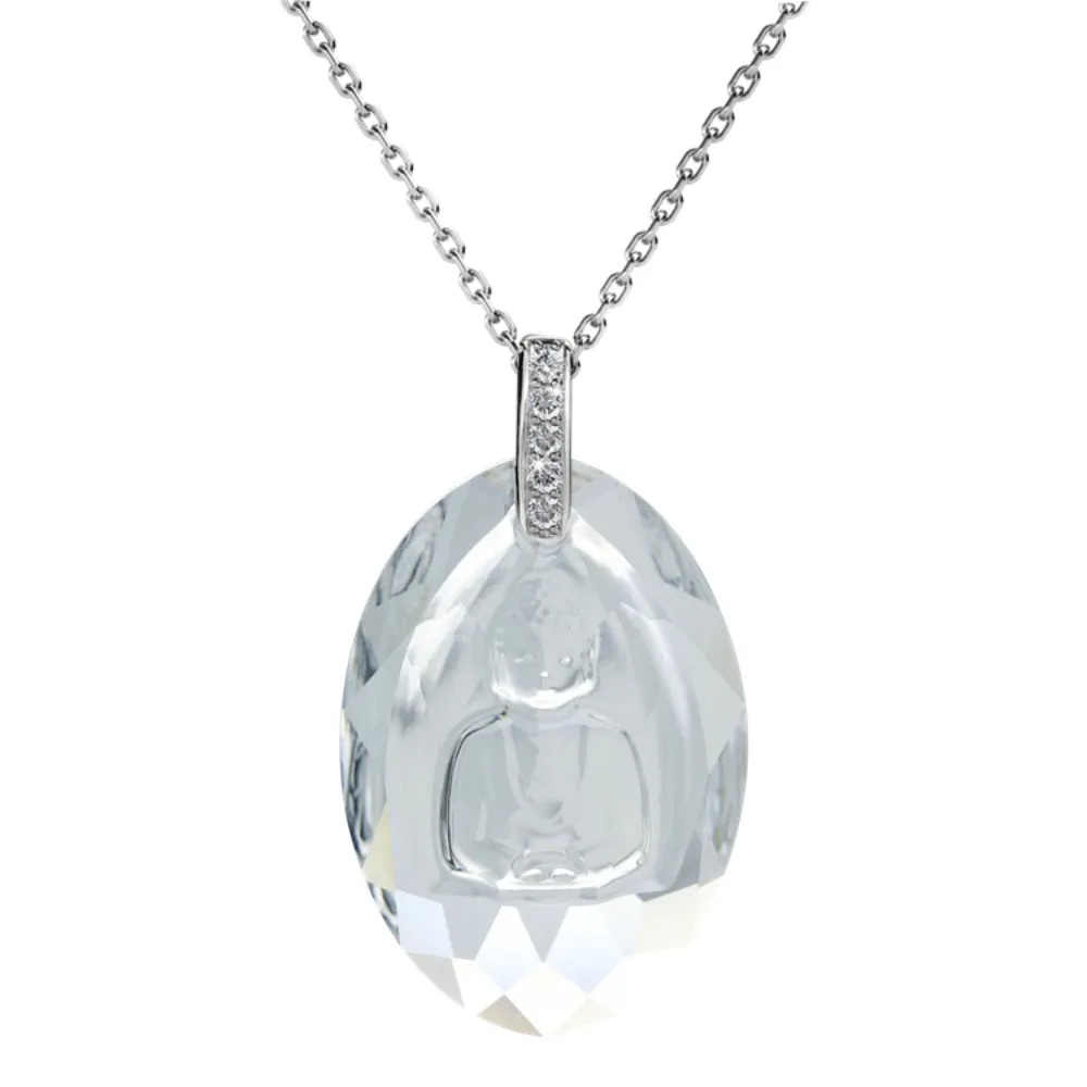 Daisini 925 فضة عارية حجر قلادة قلادة مزين سواروفسكي كريستال بوذا تمثال نحت للمرأة