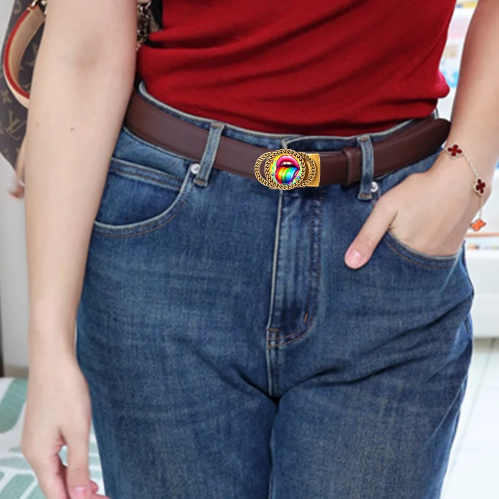 Lip Painting Automatic Ratchet Buckle Trendy Personalized Belt Accessories as a Gift for Women