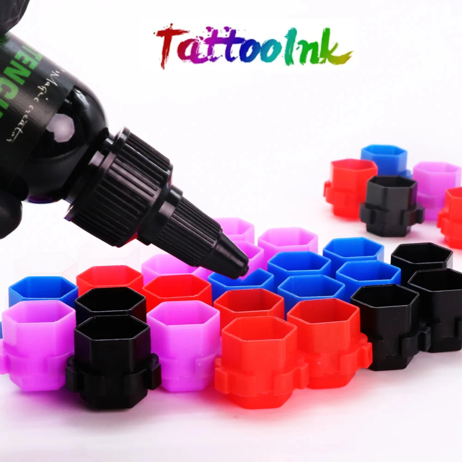 50PCS Colorful Tattoo Ink Cup with Snap Splice Disposable Splicable Honeycomb Shape Pigment Container Cup  Tattoo Accessories