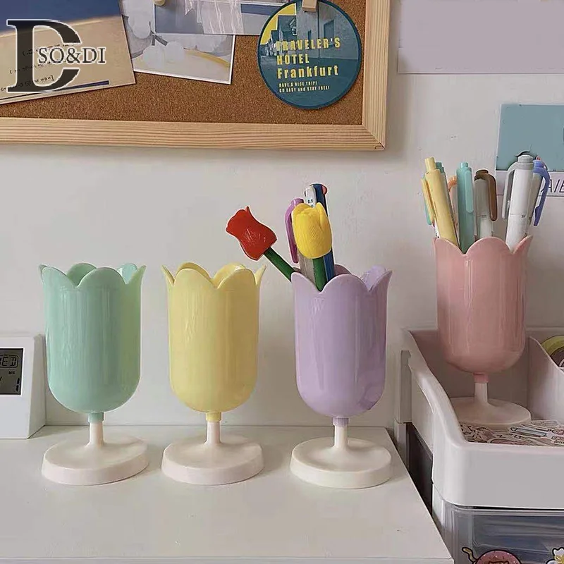 Creative Flower Pen Holder Desktop Pen Storage Ornaments Tulip Pencil Holder Office School Desk Organizer Students Stationery