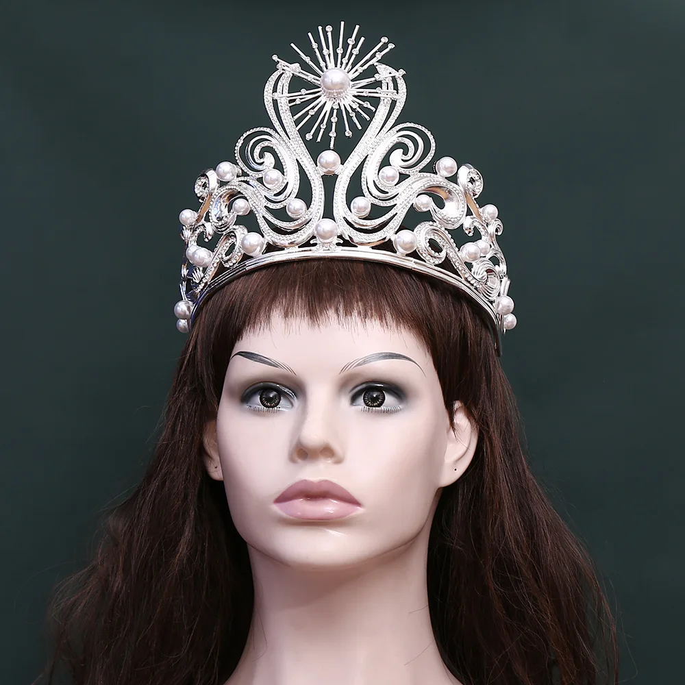 Golden & Silvery Crown Miss World Tiara Grand Luxurious European and American Large-sized Wedding Birthday Crown Baroque Tiara