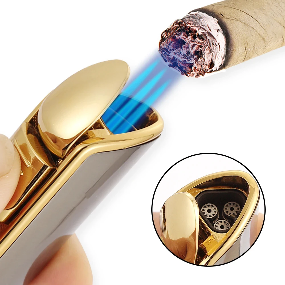 Metal Cigar Torch Lighter Windproof Pocket Jet Cigarette Lighters Refillable Butane Gas Cigar Lighter With Punch Hole Drill