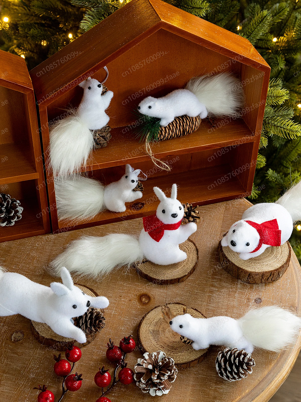 Simulation squirrel pendant foam flocked bear tabletop ornament pine cone Christmas tree dress up arrangement
