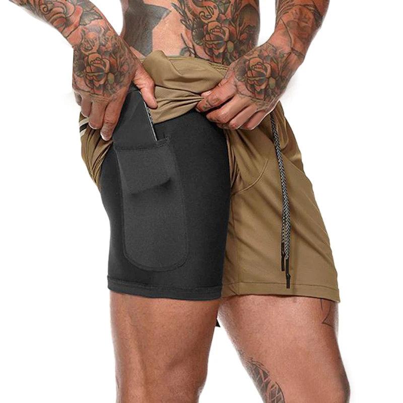 Men's Double Layer Mesh Fitness Shorts Gym Running Soft Quick-Drying Shorts Quick-Drying Pants Cycling Shorts