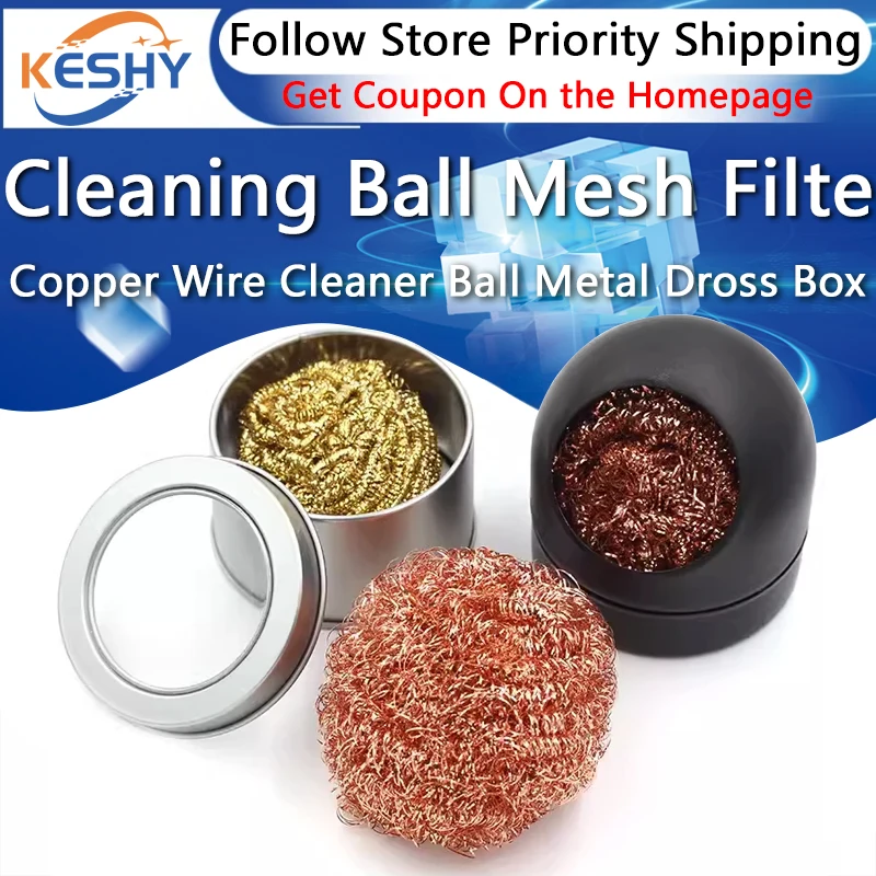 

Cleaning Ball Desoldering Soldering Iron Mesh Filter Cleaning Nozzle Tip Copper Wire Cleaner Ball Metal Dross Box Clean Ball