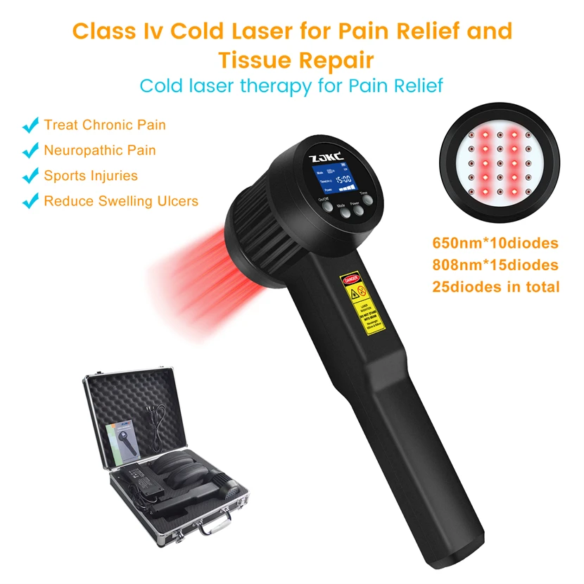 ZJKC 8W Infrared Laser Therapy for Body Pain 650nmx10+808nmx15 Handheld Laser Knee Therapy for Inflammation Wound Healing