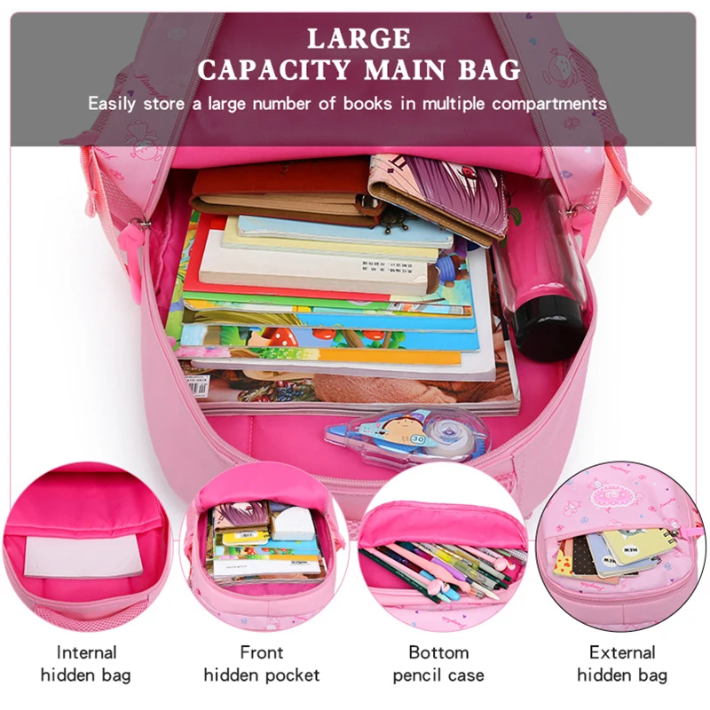 Zaino per bambini con stampa carina dolce 3 pz/set borsa da scuola per ragazze adolescenti borsa a tracolla da viaggio di grande capacità per donna