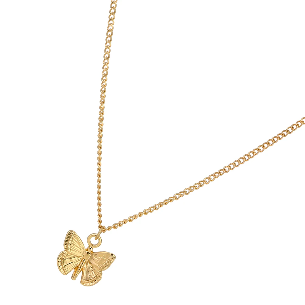 

Butterfly Pendant Necklace Women Gold Plated Alloy Material Clavicle Chain Memorial Photo Storage Display Long Lasting